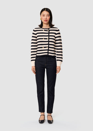 Goldie ecru midnight blue stripes cardigan Tara Jarmon