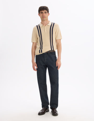 Lebistripe Beige Short Sleeves Polo