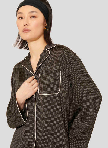 Tara Jarmon black polka dot shirt pajama style.
