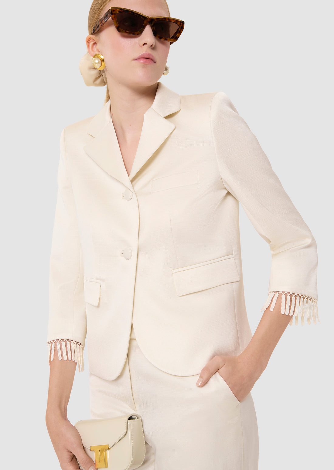 Valensole ecru satin linen jacket by Tara Jarmon Lebanon