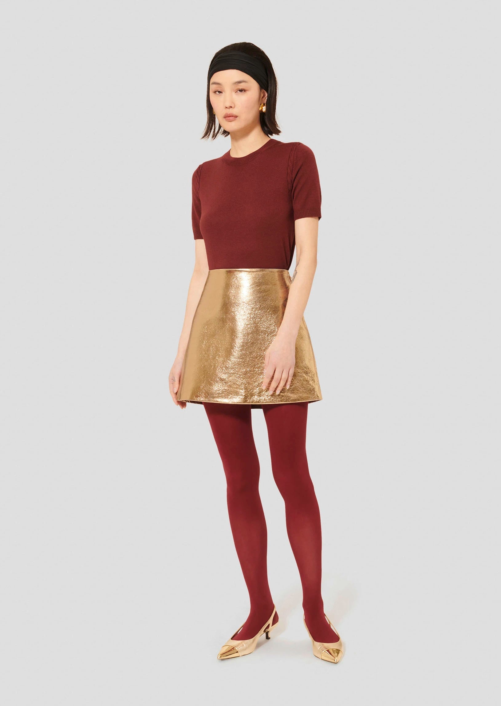 Josia golden leather skirt Tara Jarmon