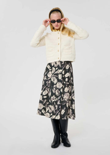 Joe black with ecru tulip print skirt Tara Jarmon