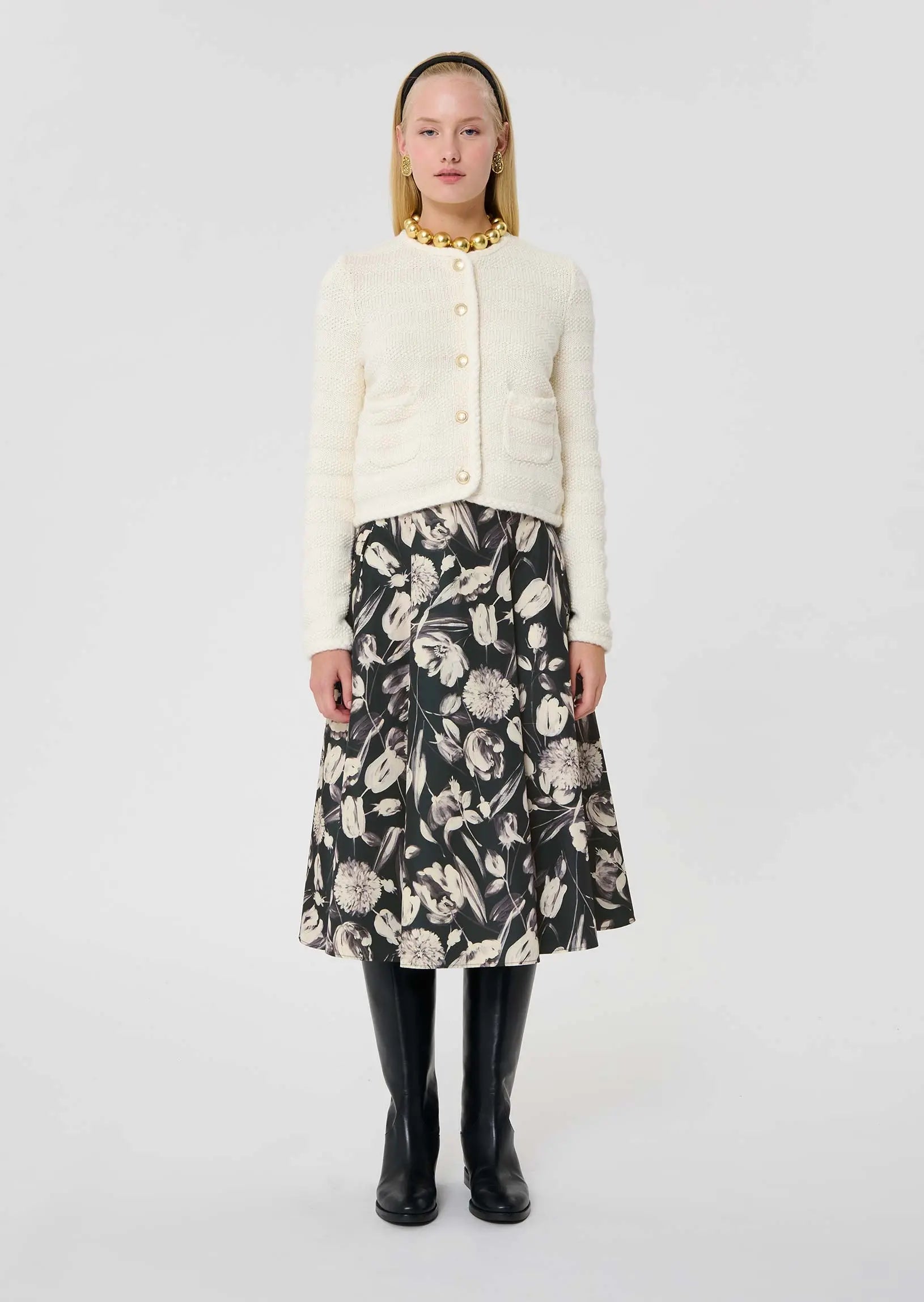 Joe black with ecru tulip print skirt Tara Jarmon