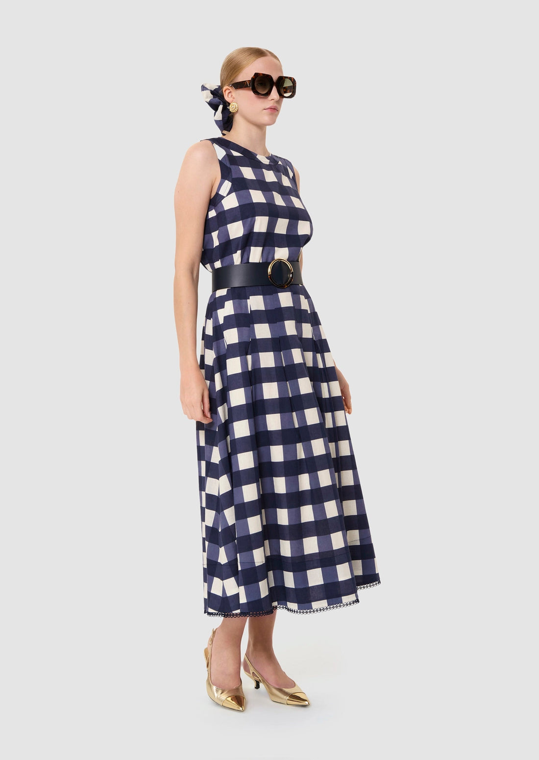 Javoue midnight blue gingham skirt Tara Jarmon