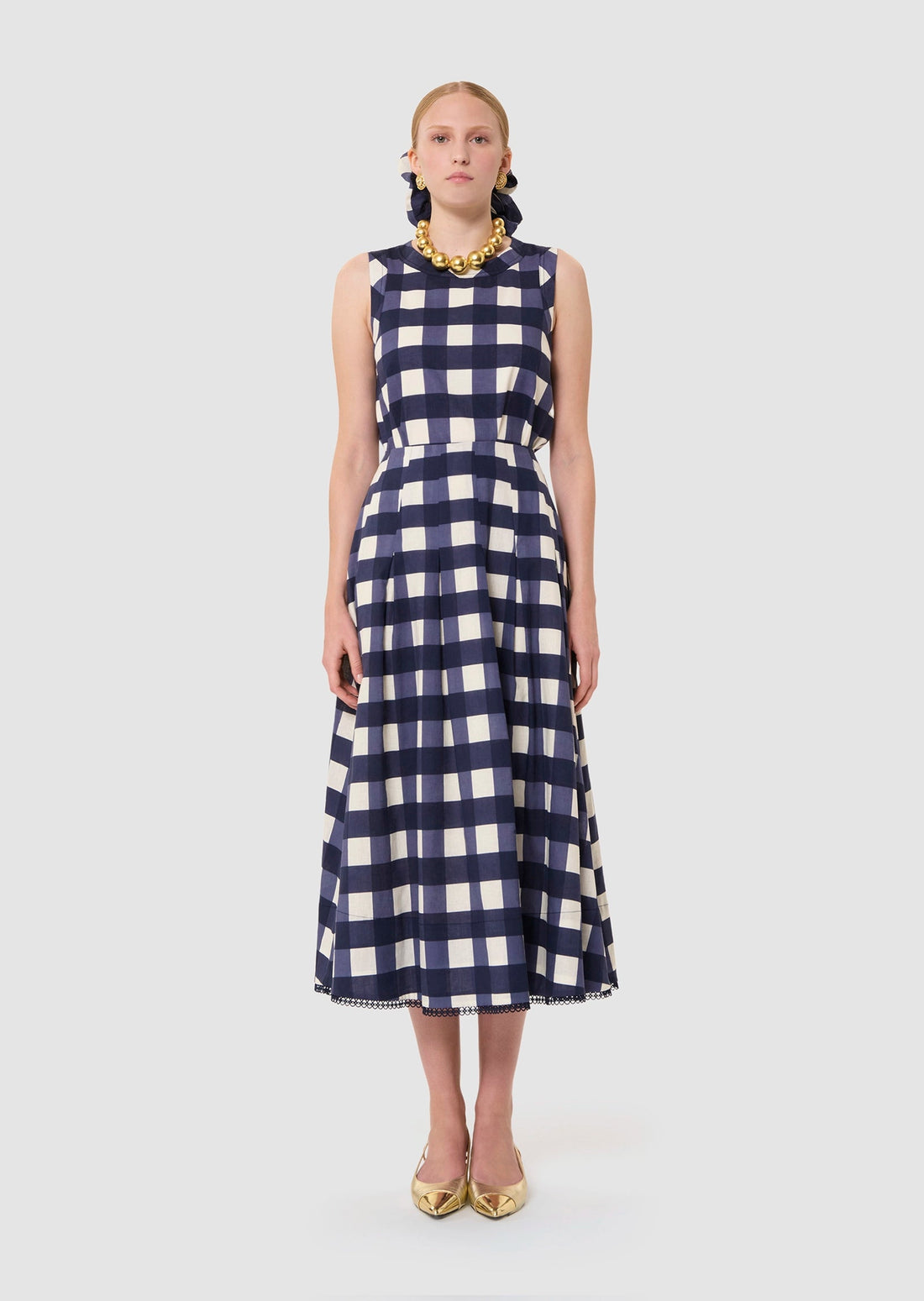Javoue midnight blue gingham skirt Tara Jarmon