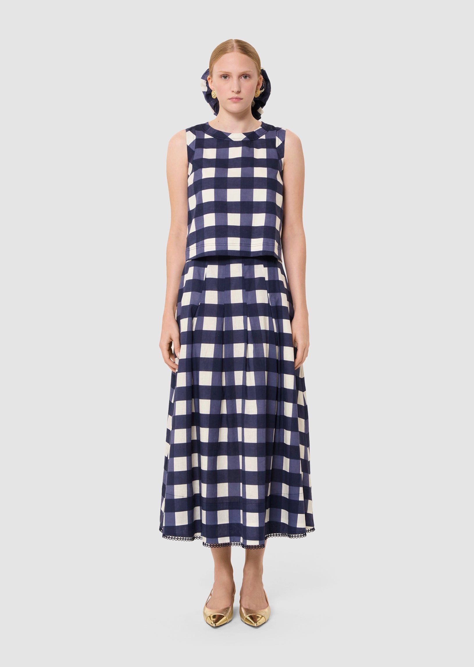 Tepee midnight blue gingham top Tara Jarmon