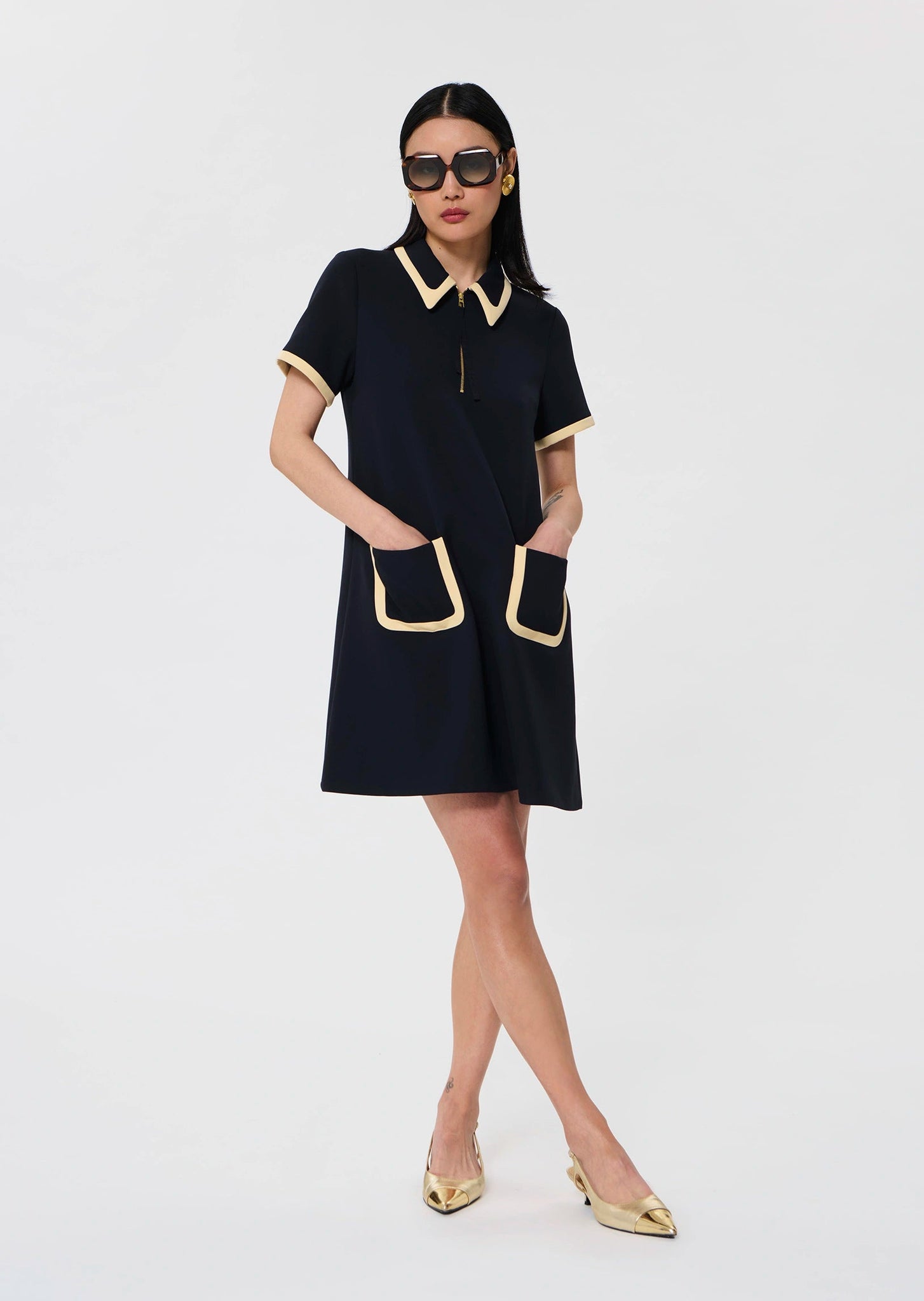 Rubina midnight-blue double canvas dress Tara Jarmon