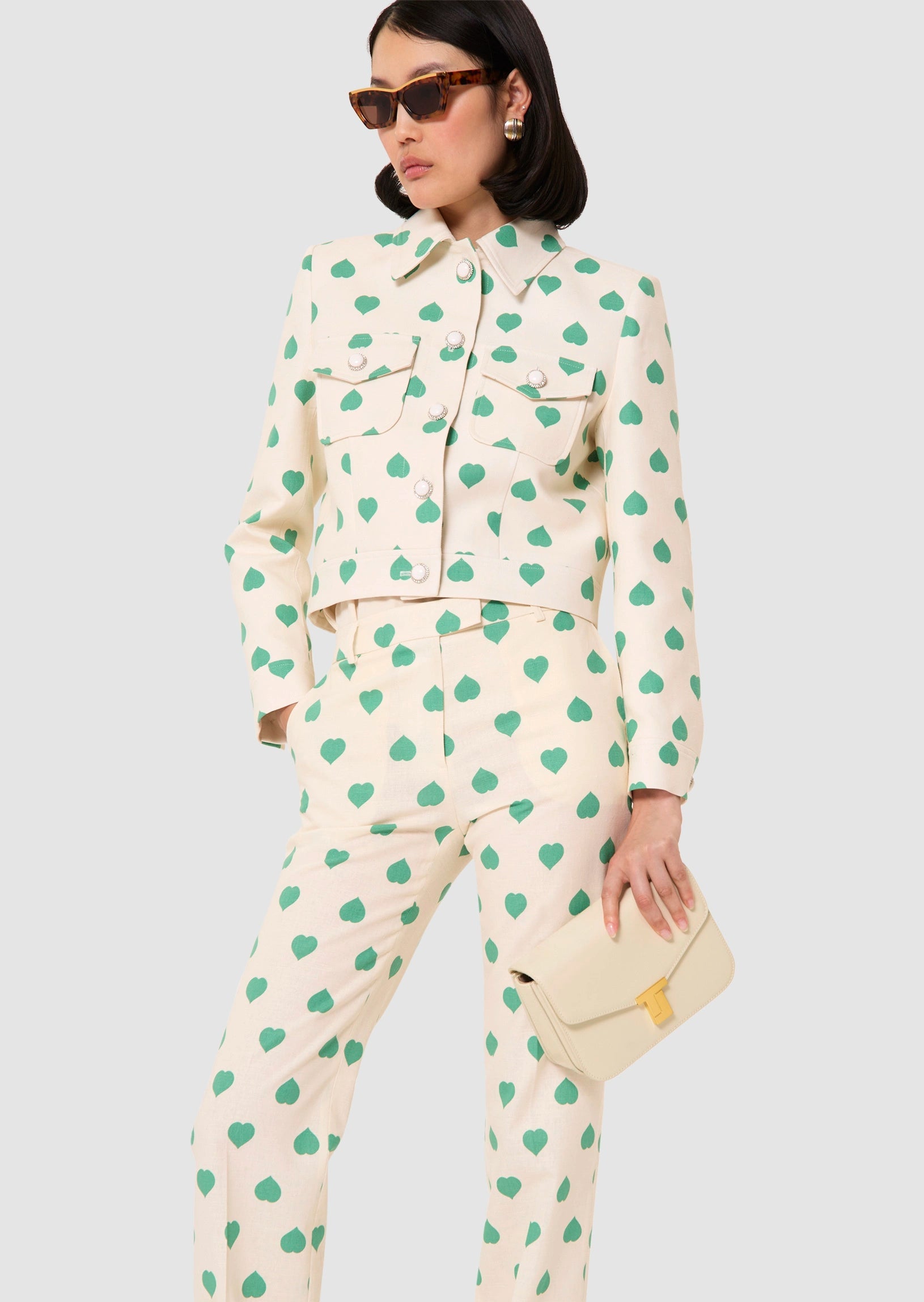 Vascano green hearts print jacket Tara Jarmon