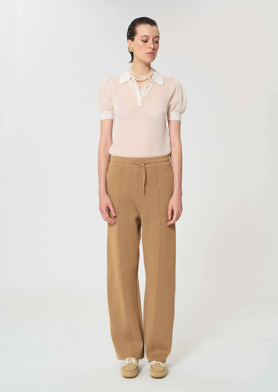 Parker trousers in beige technical mesh Tara Jarmon
