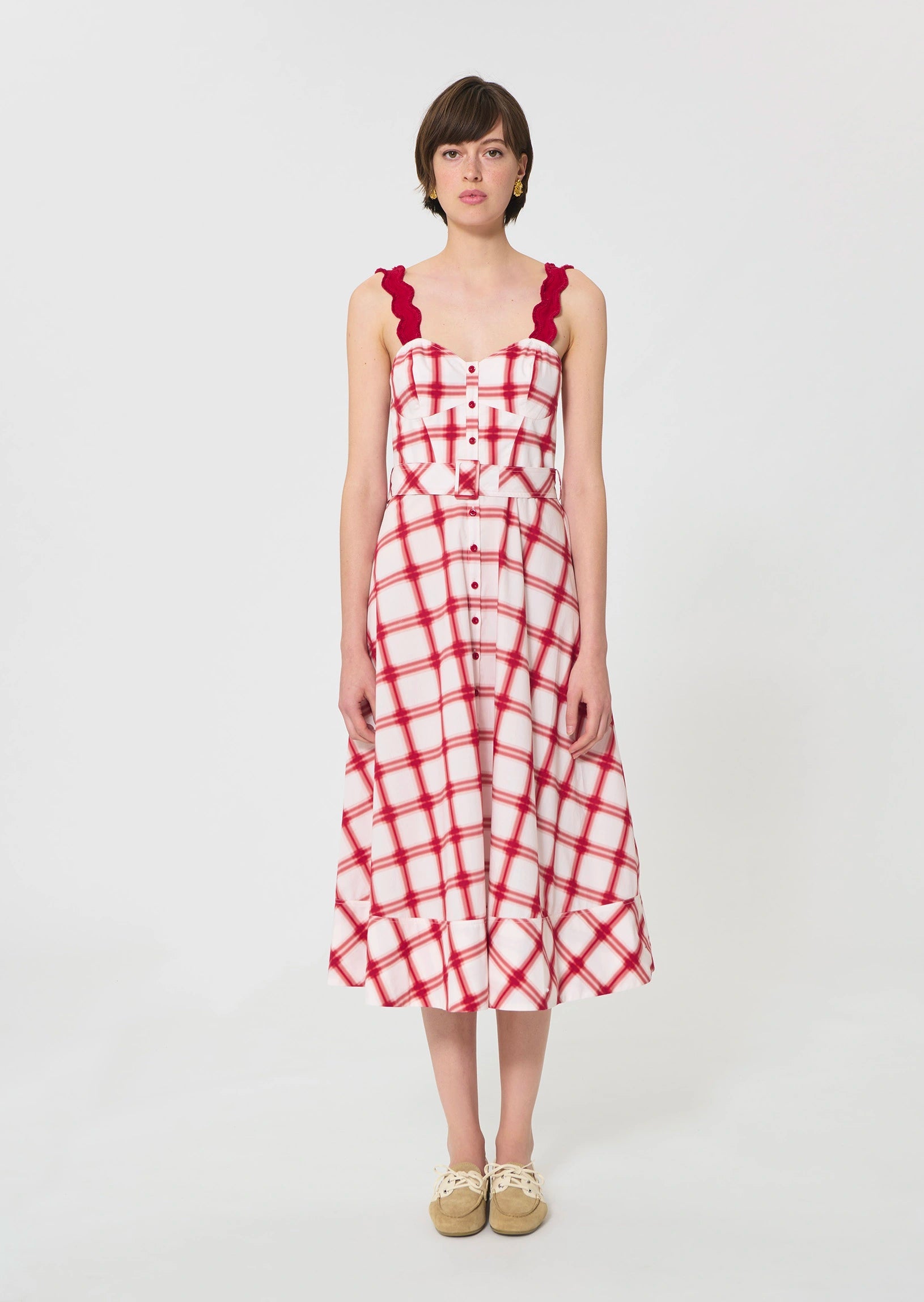 Raquelina dress in red checkered cotton Tara Jarmon