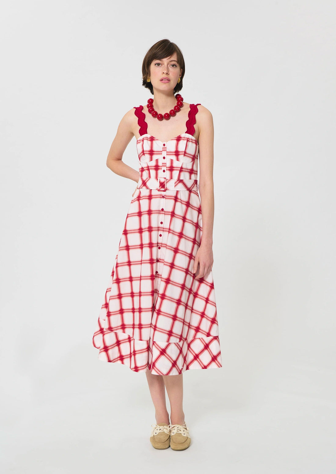 Raquelina dress in red checkered cotton Tara Jarmon