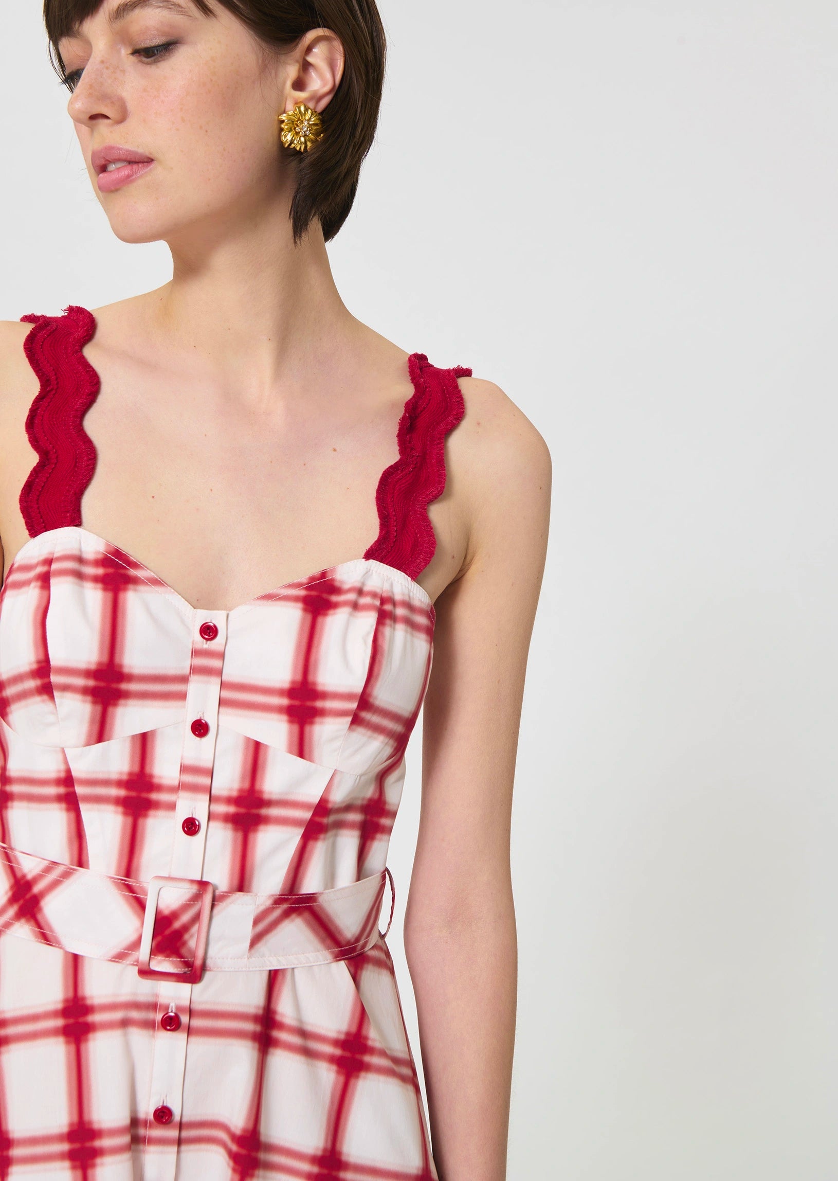 Raquelina dress in red checkered cotton Tara Jarmon