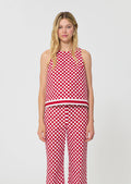 Tiffany top in red checkered pattern linen Tara Jarmon