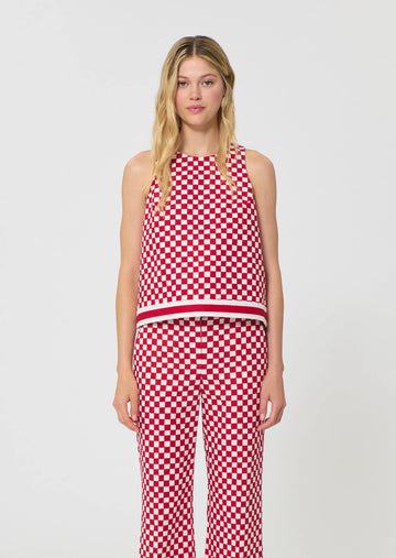 Tiffany top in red checkered pattern linen Tara Jarmon