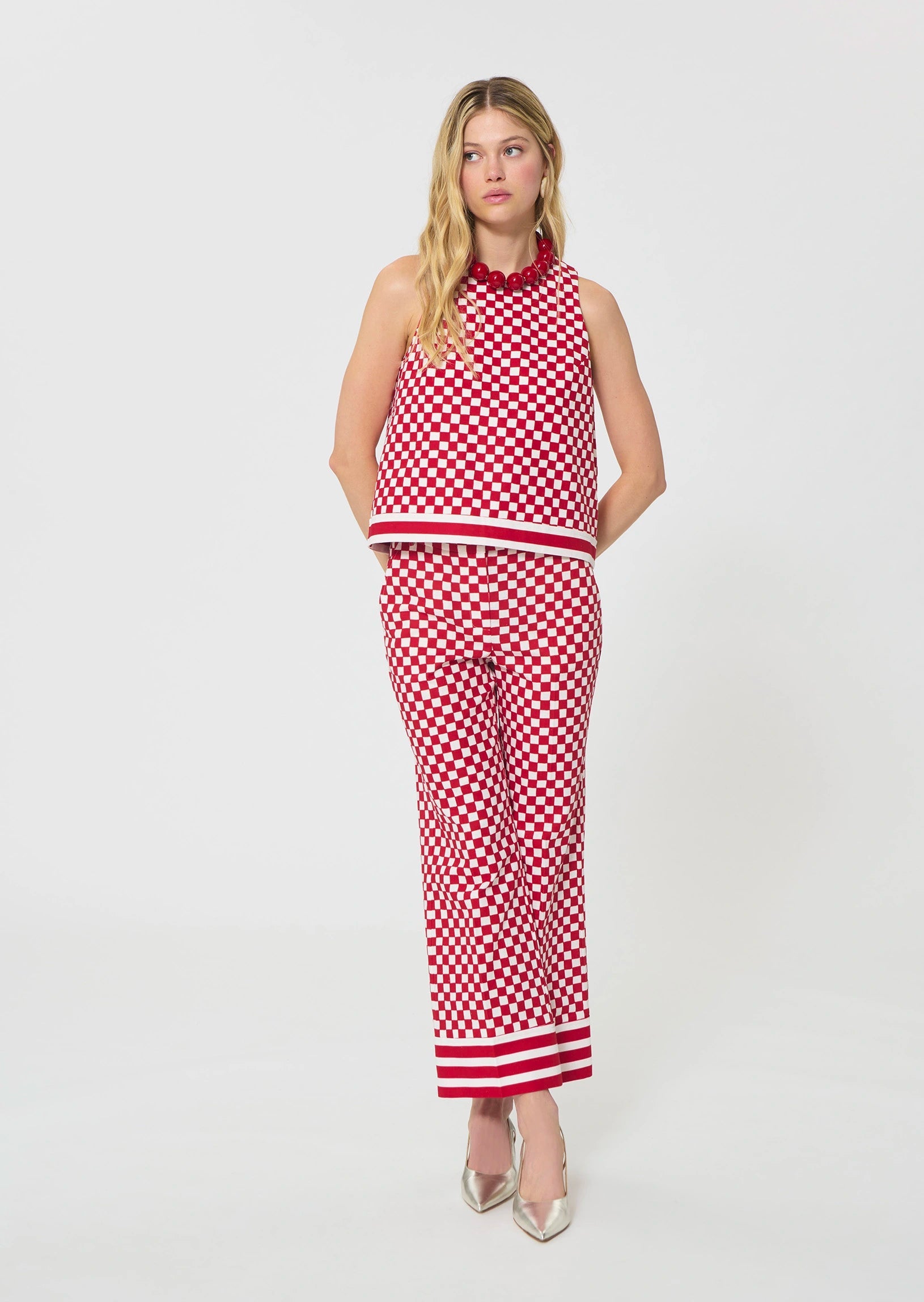 Tiffany top in red checkered pattern linen Tara Jarmon