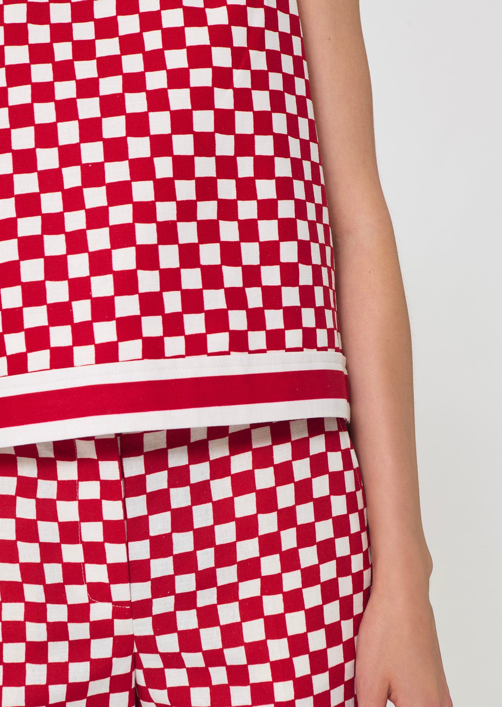 Tiffany top in red checkered pattern linen Tara Jarmon