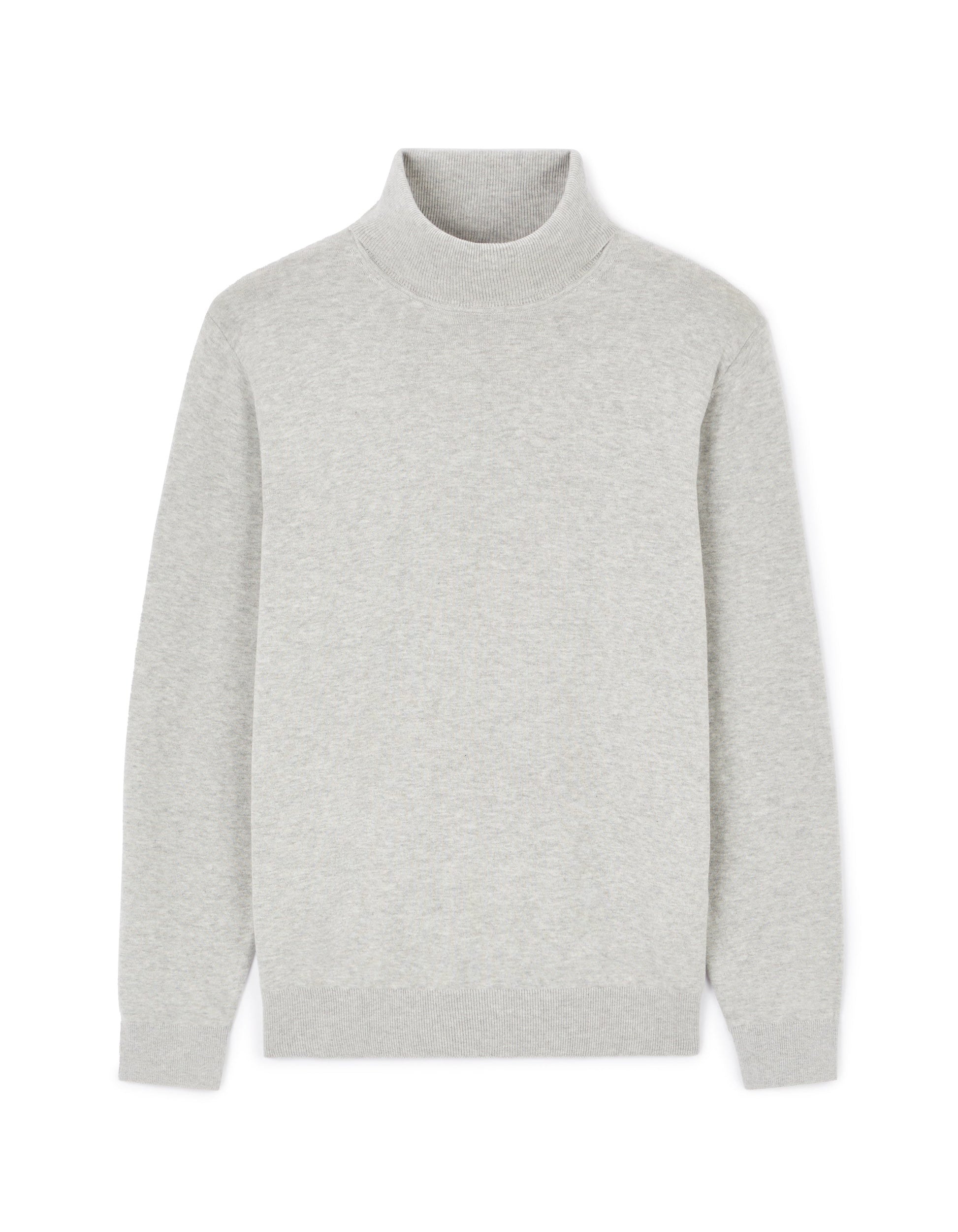 Grey turtleneck jumper.