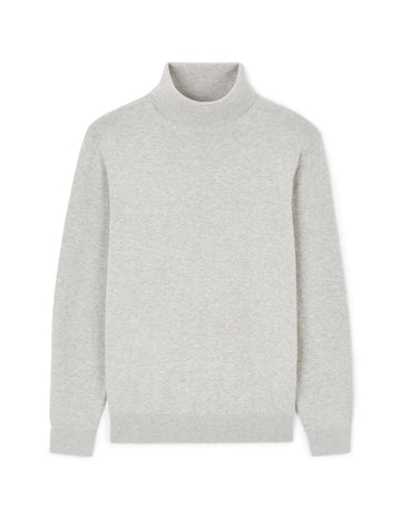 Grey turtleneck jumper.