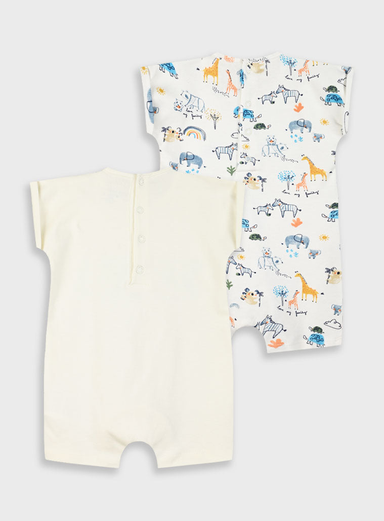 Cream 2 PCS INFANT'S SET OF ROMPERS