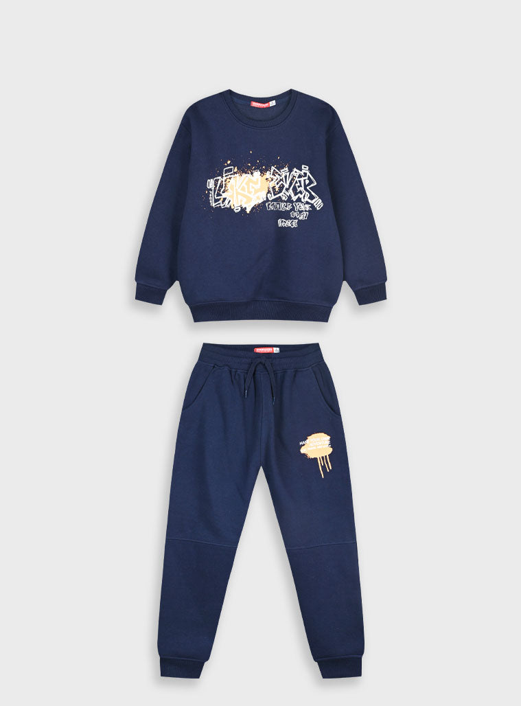 Children's Fleece 2 Piece Tracksuit With Print For Boys Energiers