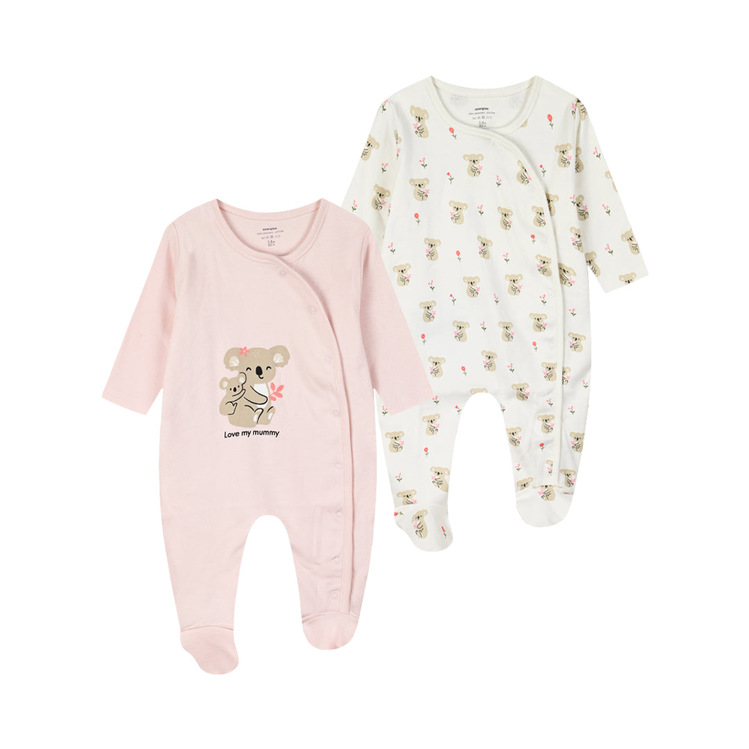 Pink Set Of 2 Rompers For Baby Girls Energiers