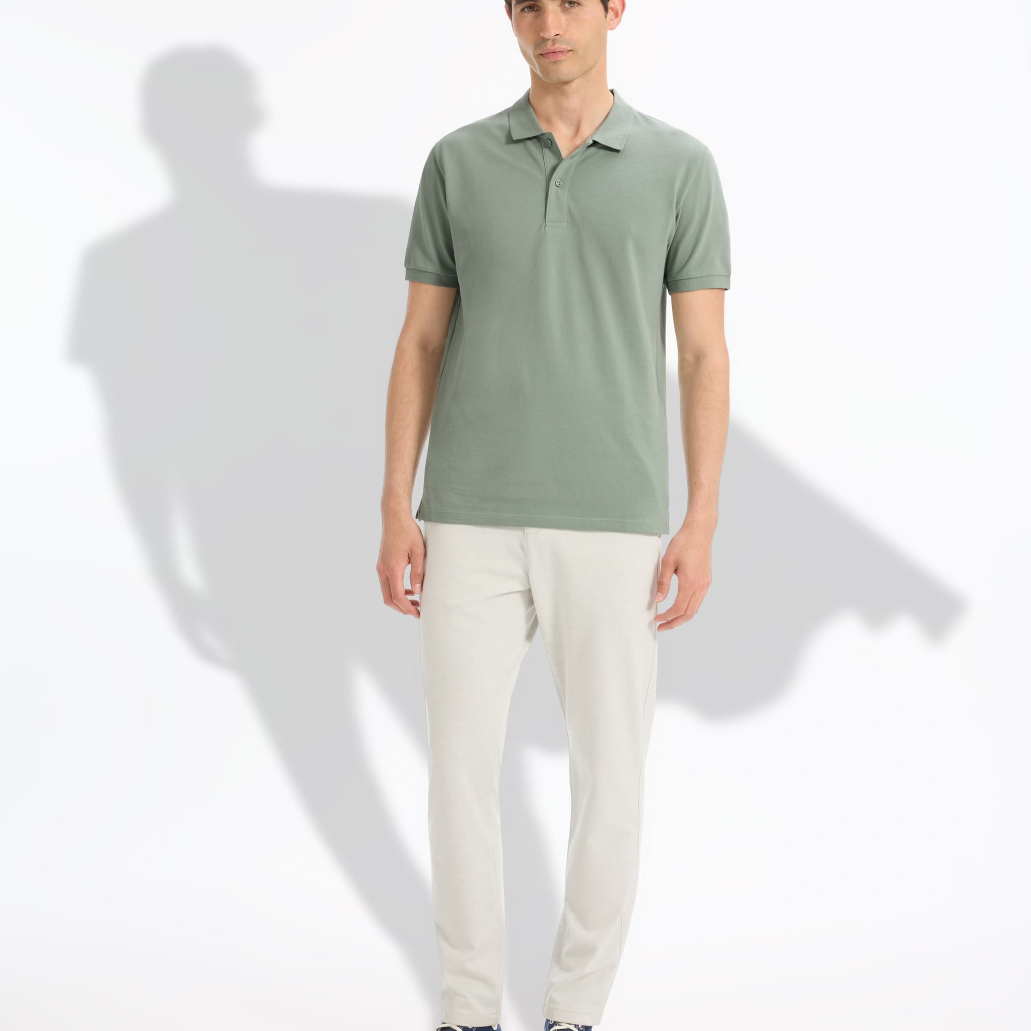 Teone Greenish Grey Short Sleeves Polo Celio
