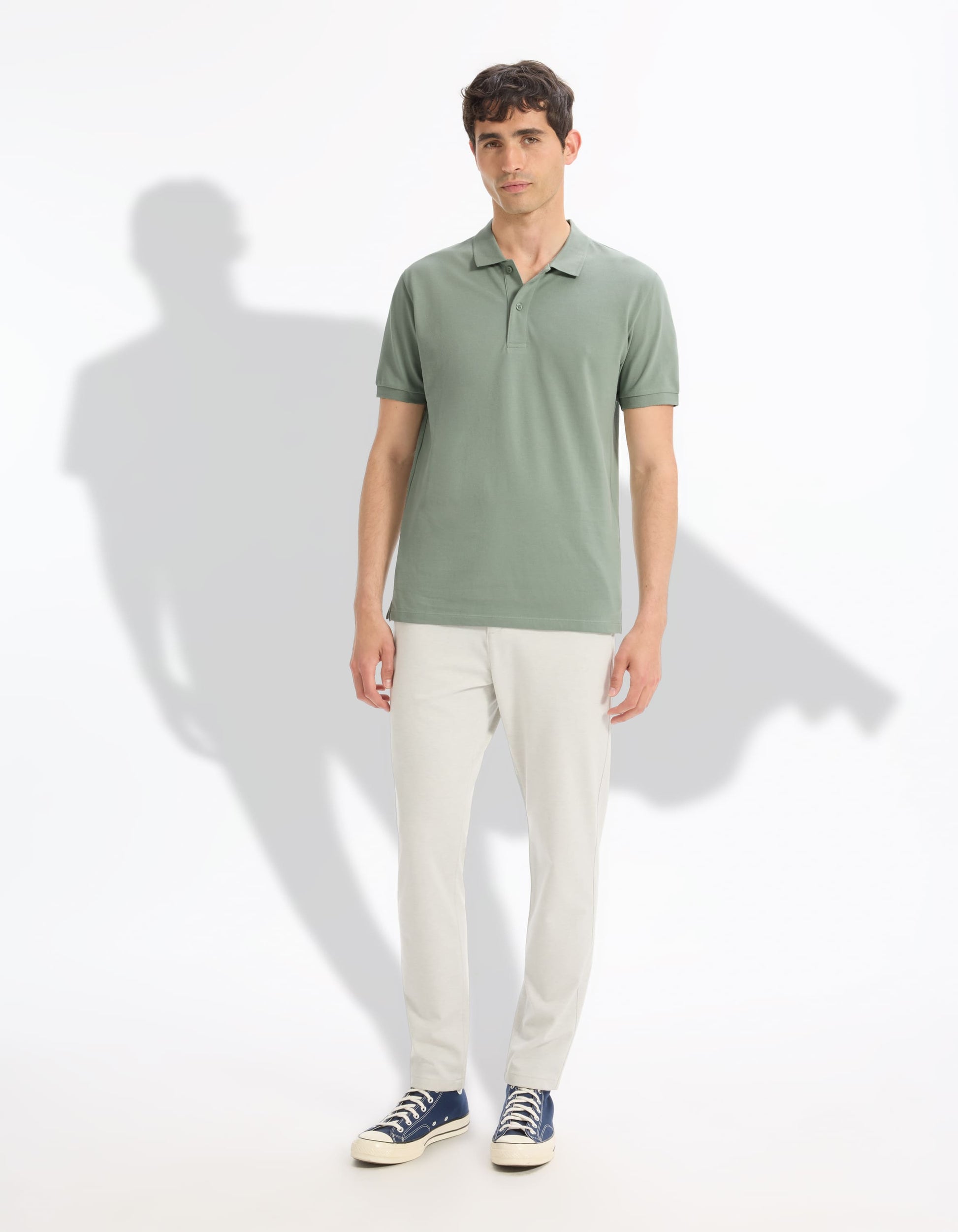Teone Greenish Grey Short Sleeves Polo Celio