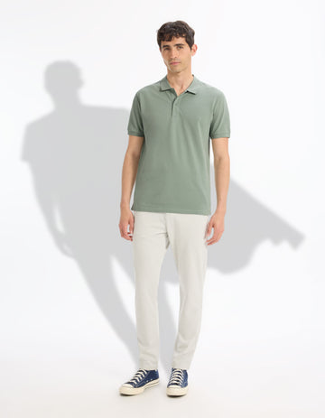 Teone Greenish Grey Short Sleeves Polo Celio