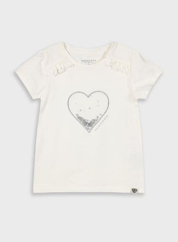 Off White T-Shirt With Sequins For Girls Energiers