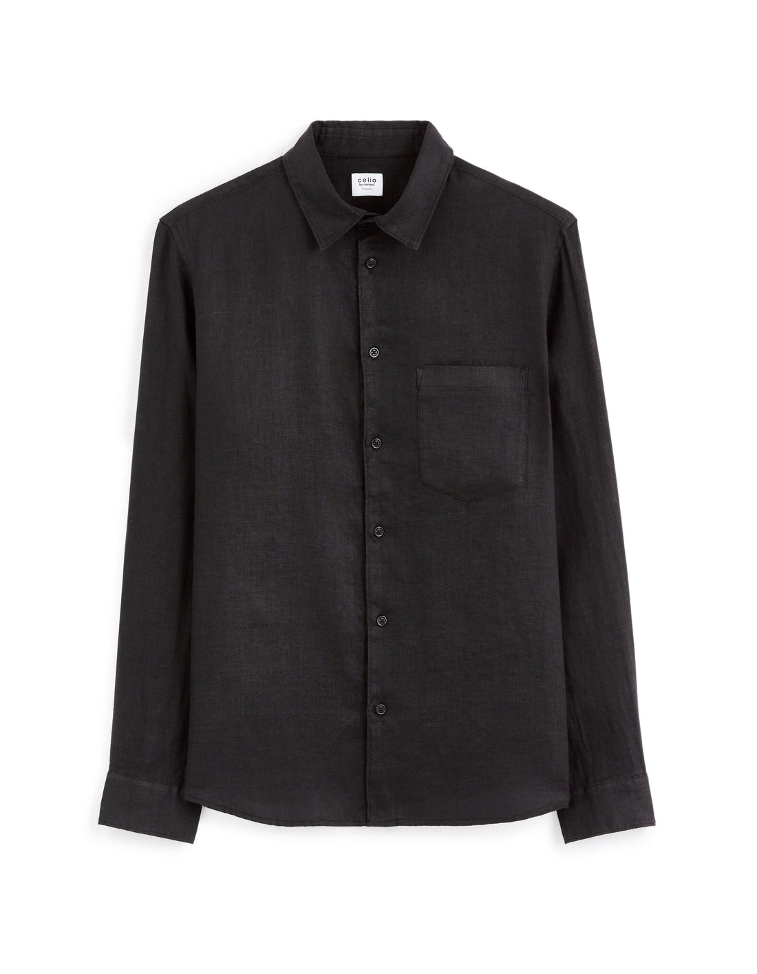 Black Regular Fit 100% Linen Shirt Celio