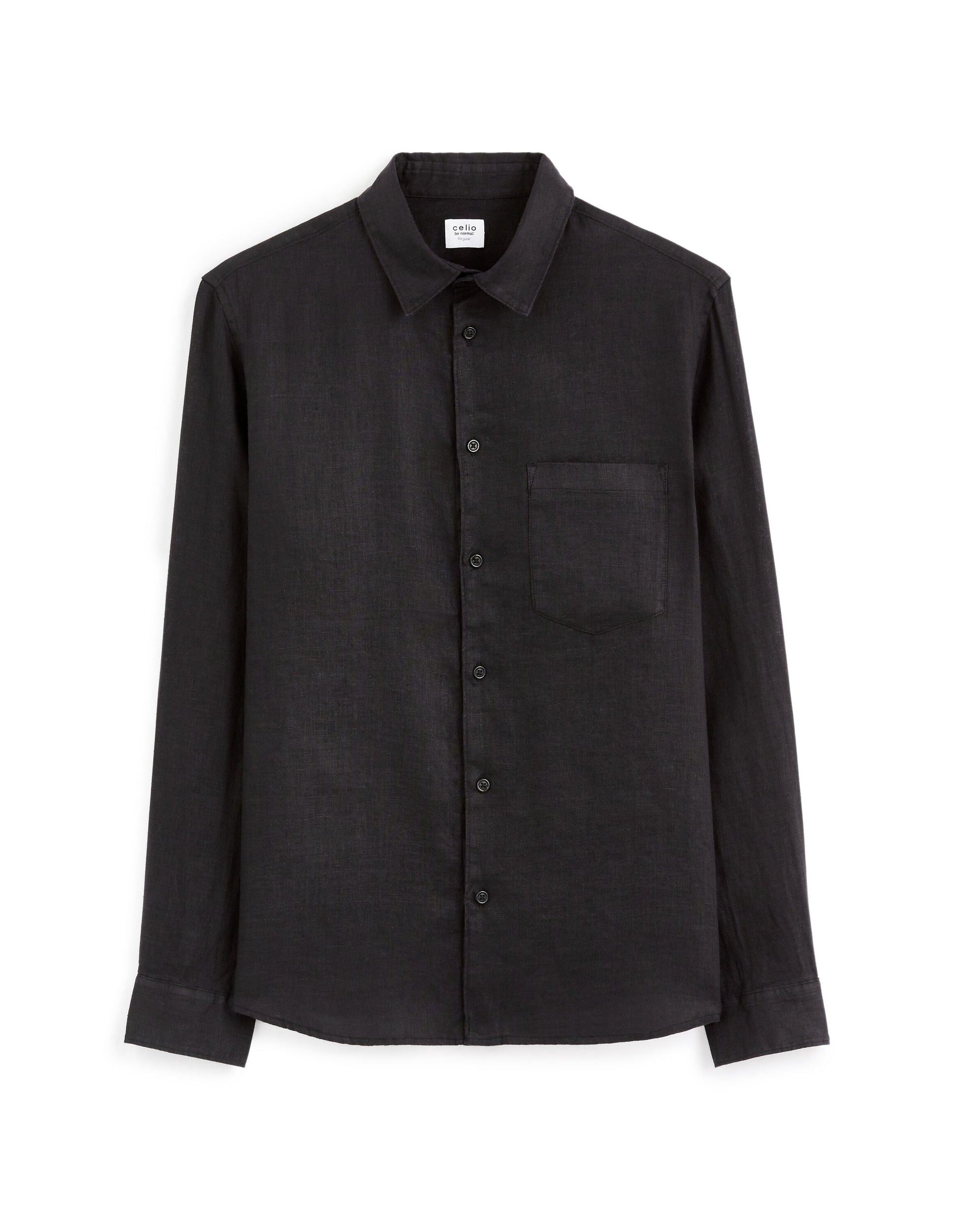 Black Regular Fit 100% Linen Shirt Celio
