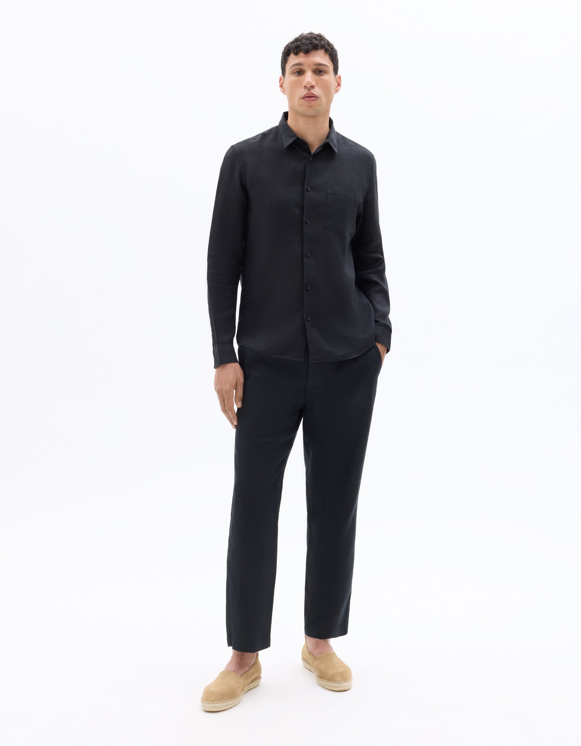 Black Regular Fit 100% Linen Shirt Celio