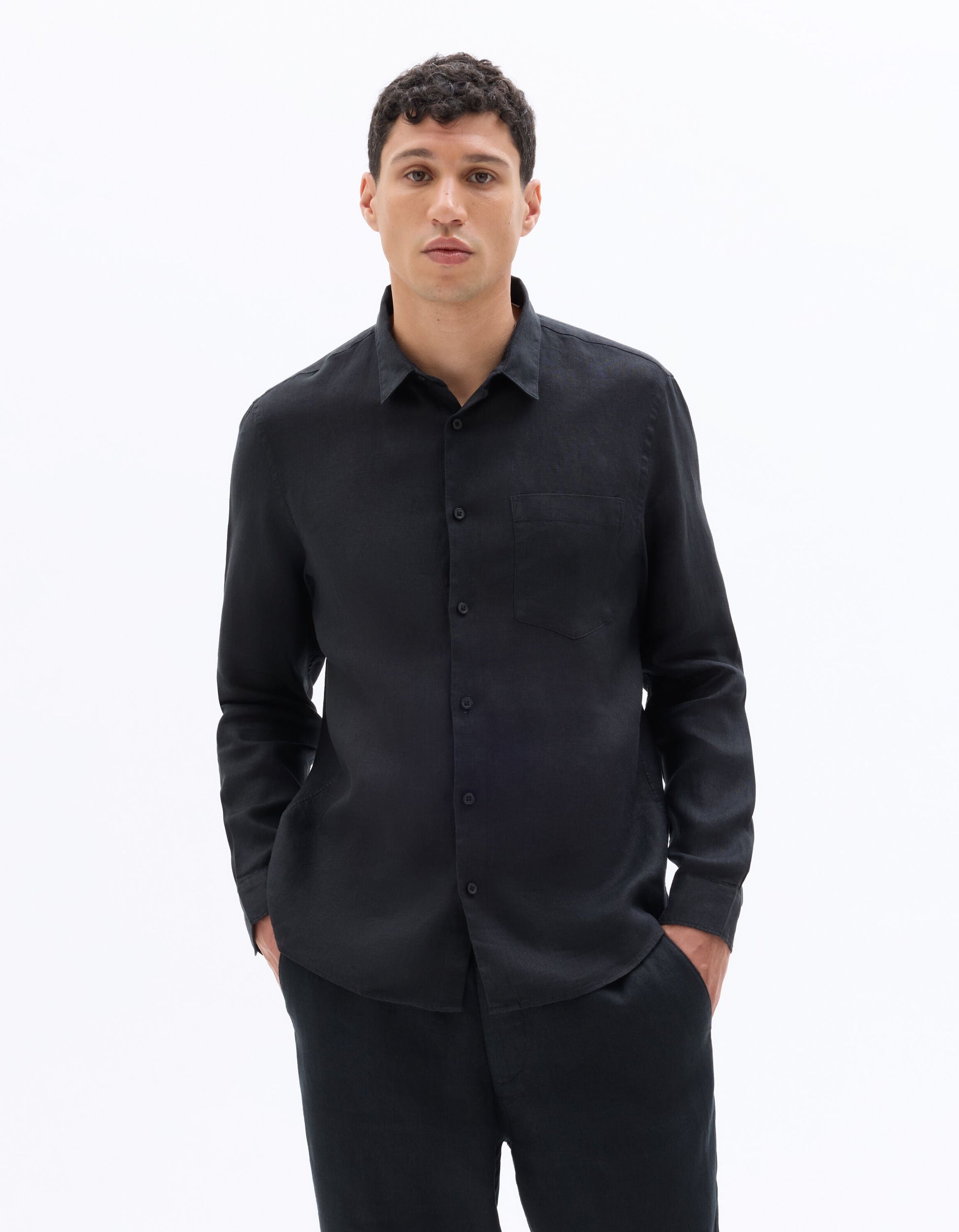 Black Regular Fit 100% Linen Shirt Celio