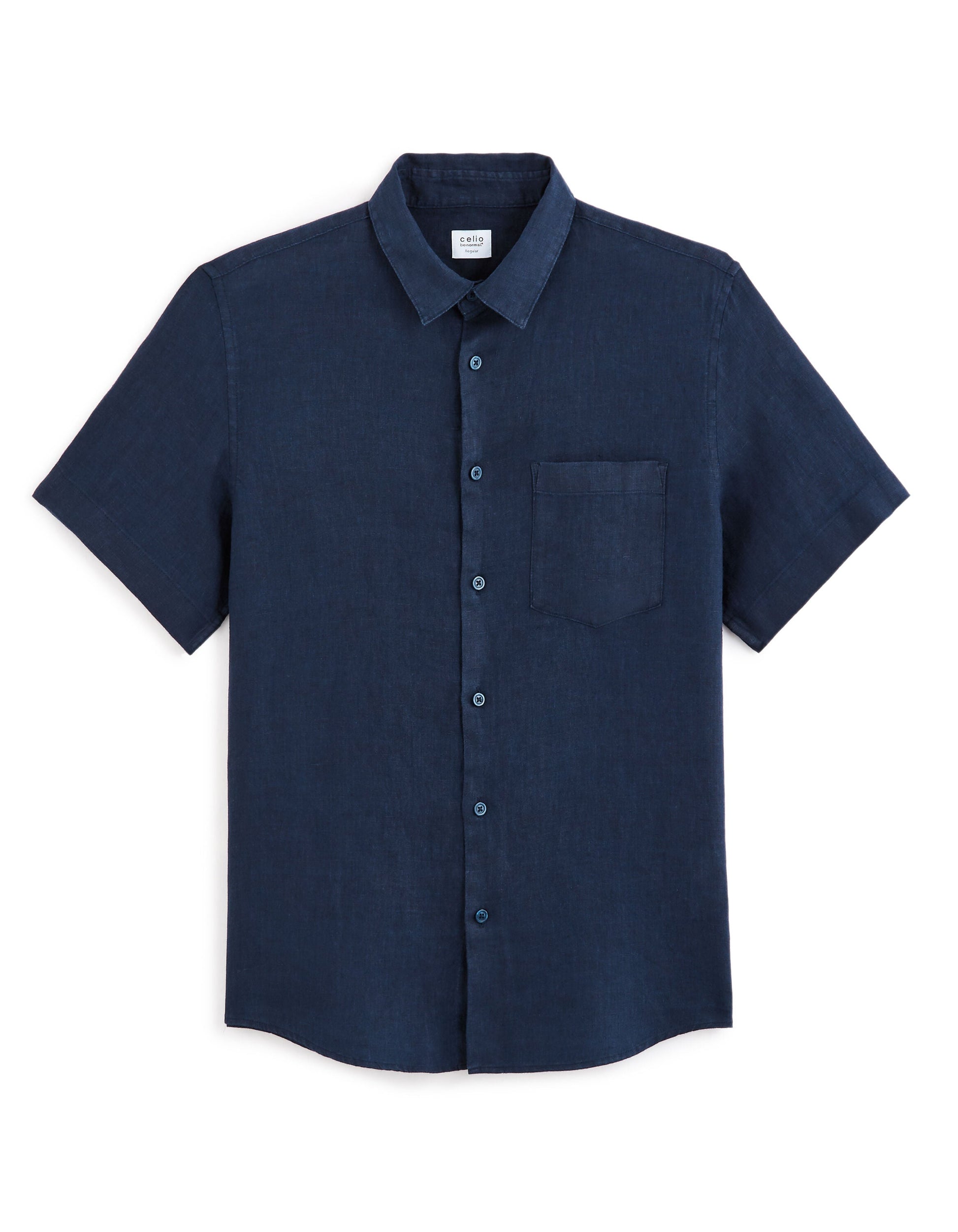 Regular Fit 100% Linen Short-Sleeved Shirt Celio