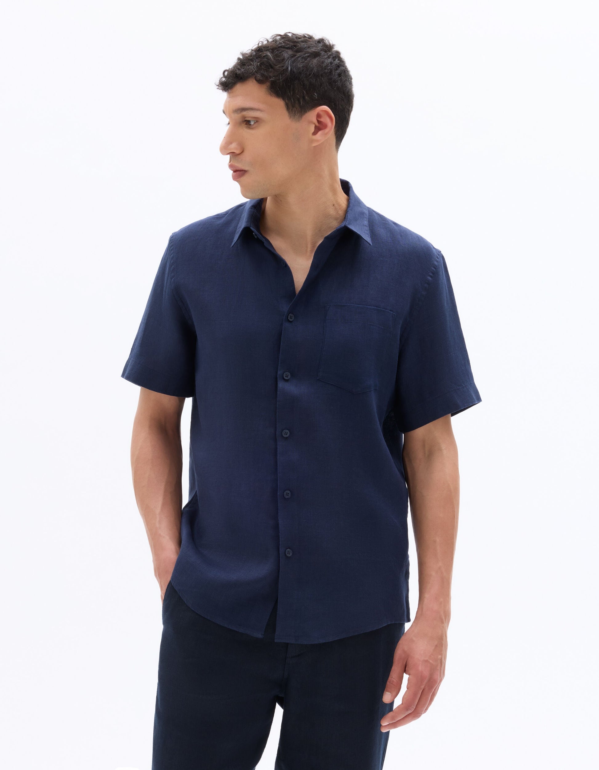 Regular Fit 100% Linen Short-Sleeved Shirt Celio
