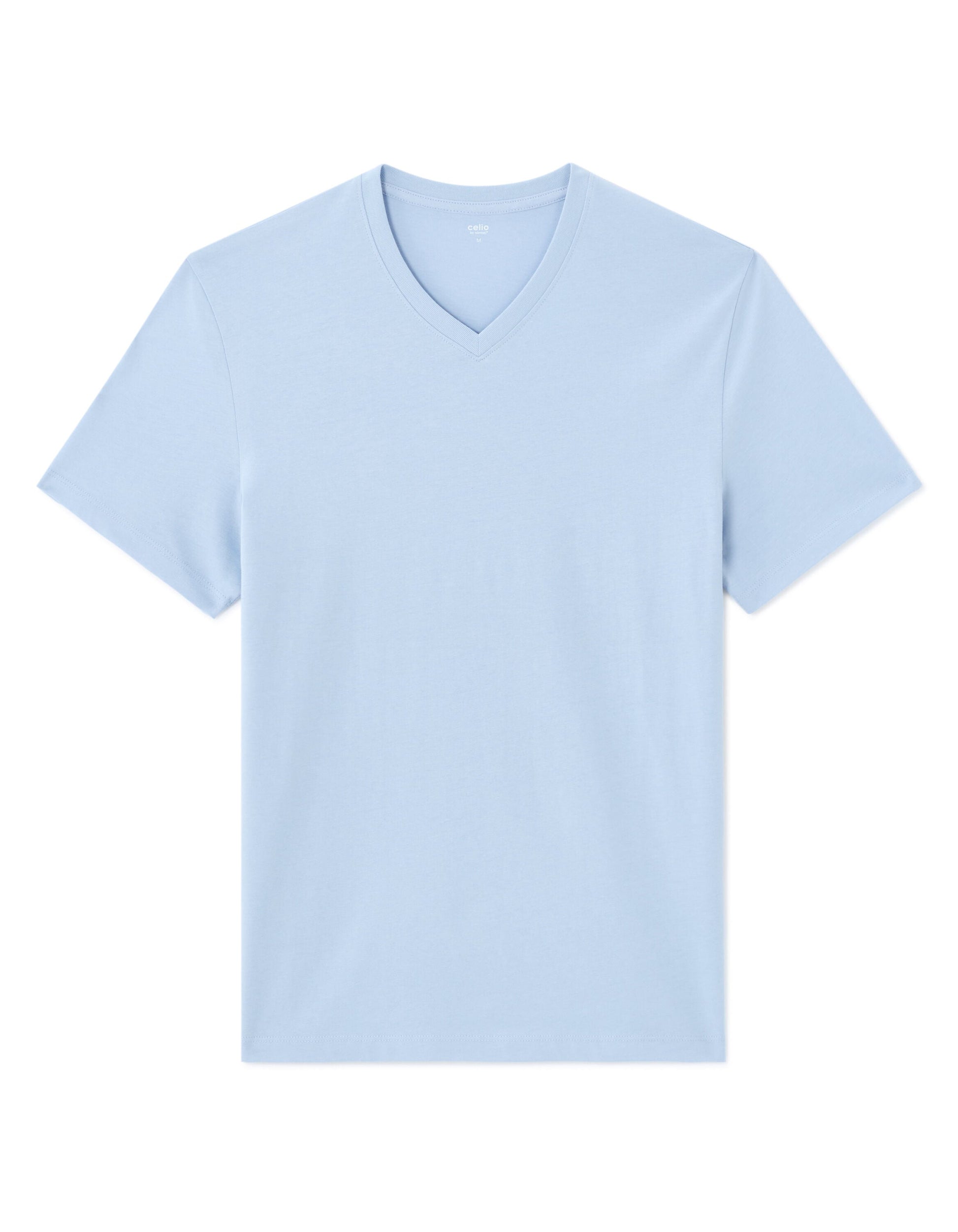 Medium Blue Regular Fit V-Neck 100% Cotton T-Shirt Celio