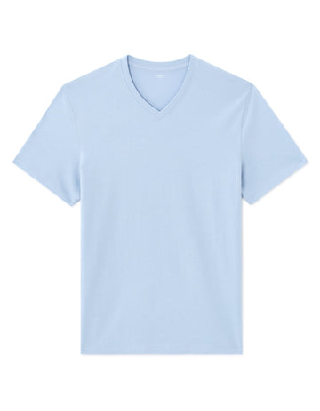 Medium Blue Regular Fit V-Neck 100% Cotton T-Shirt Celio