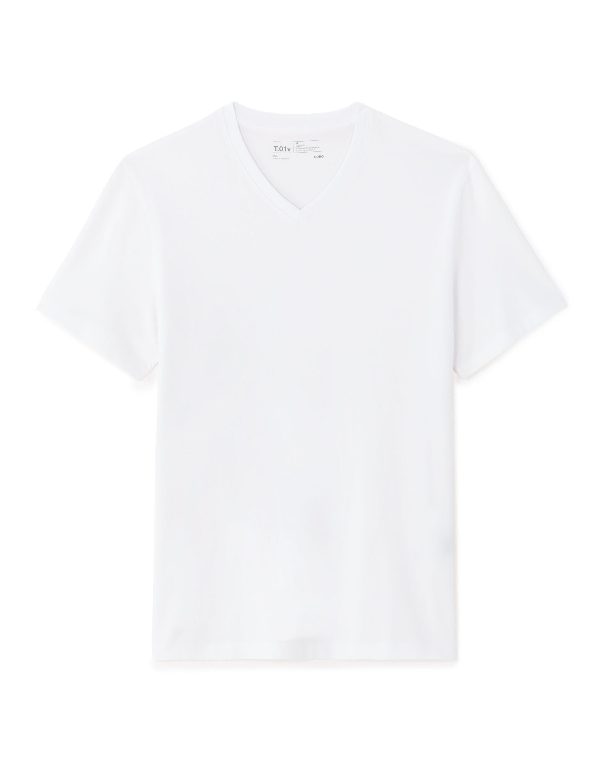 White Regular Fit V-Neck 100% Cotton T-shirt Celio