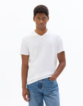 White Regular Fit V-Neck 100% Cotton T-shirt Celio