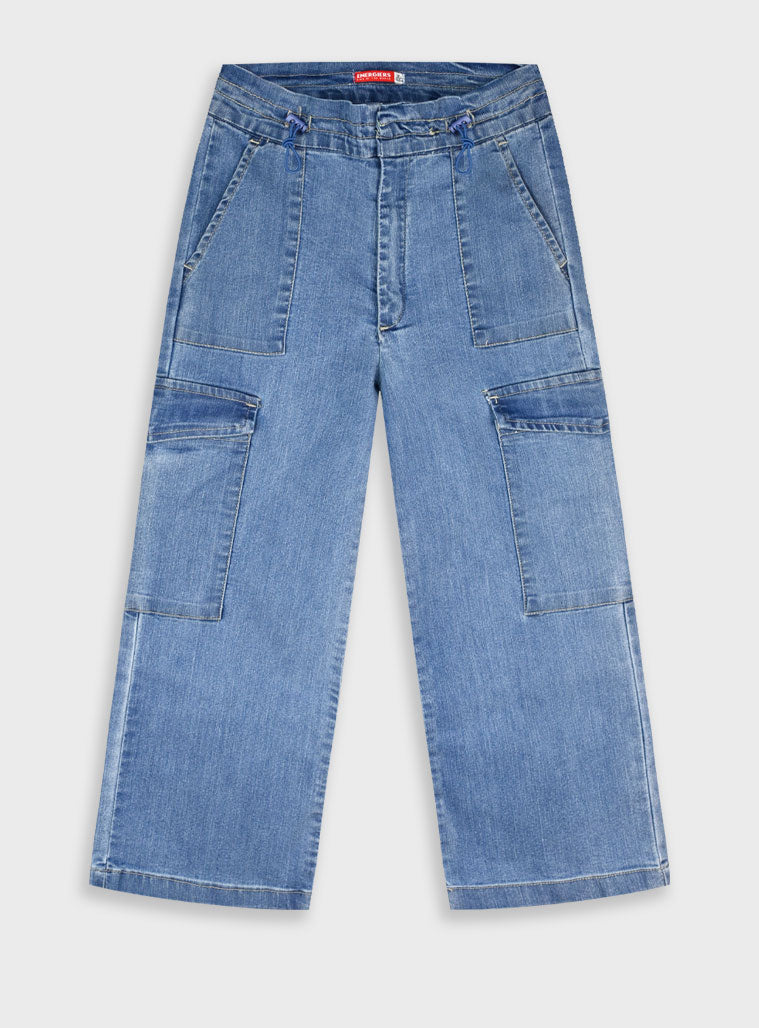 Blue Cargo Wide Leg Jeans For Girls Energiers