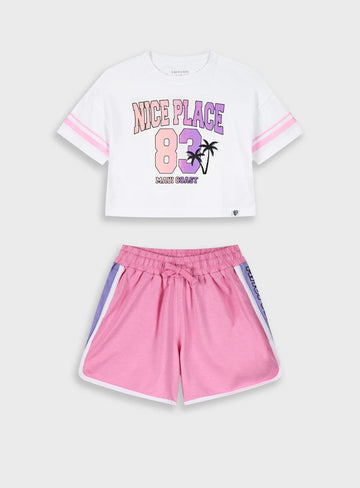 Pink Set With Print For Girls Energiers