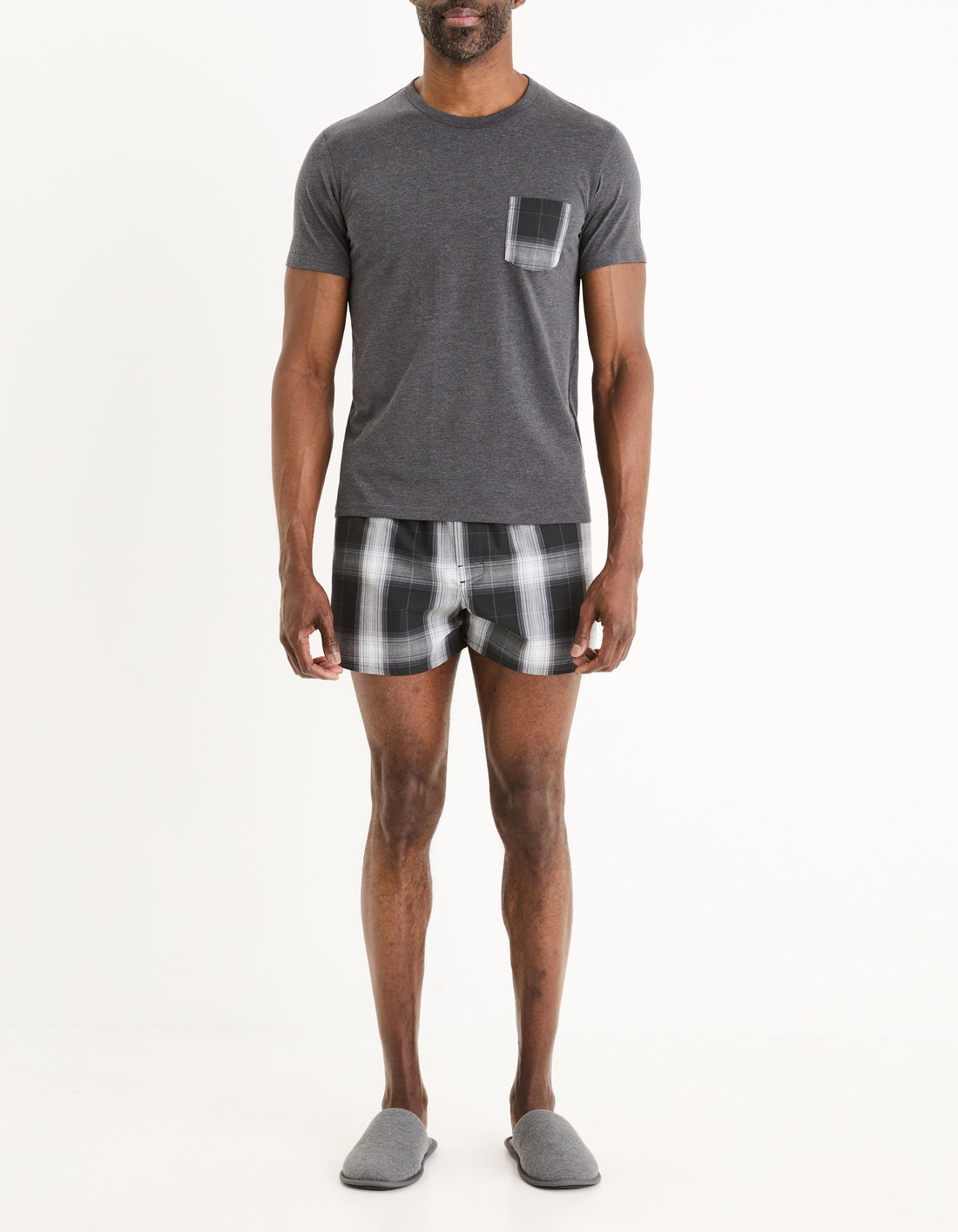 pyjama tshirt uni + short carreaux