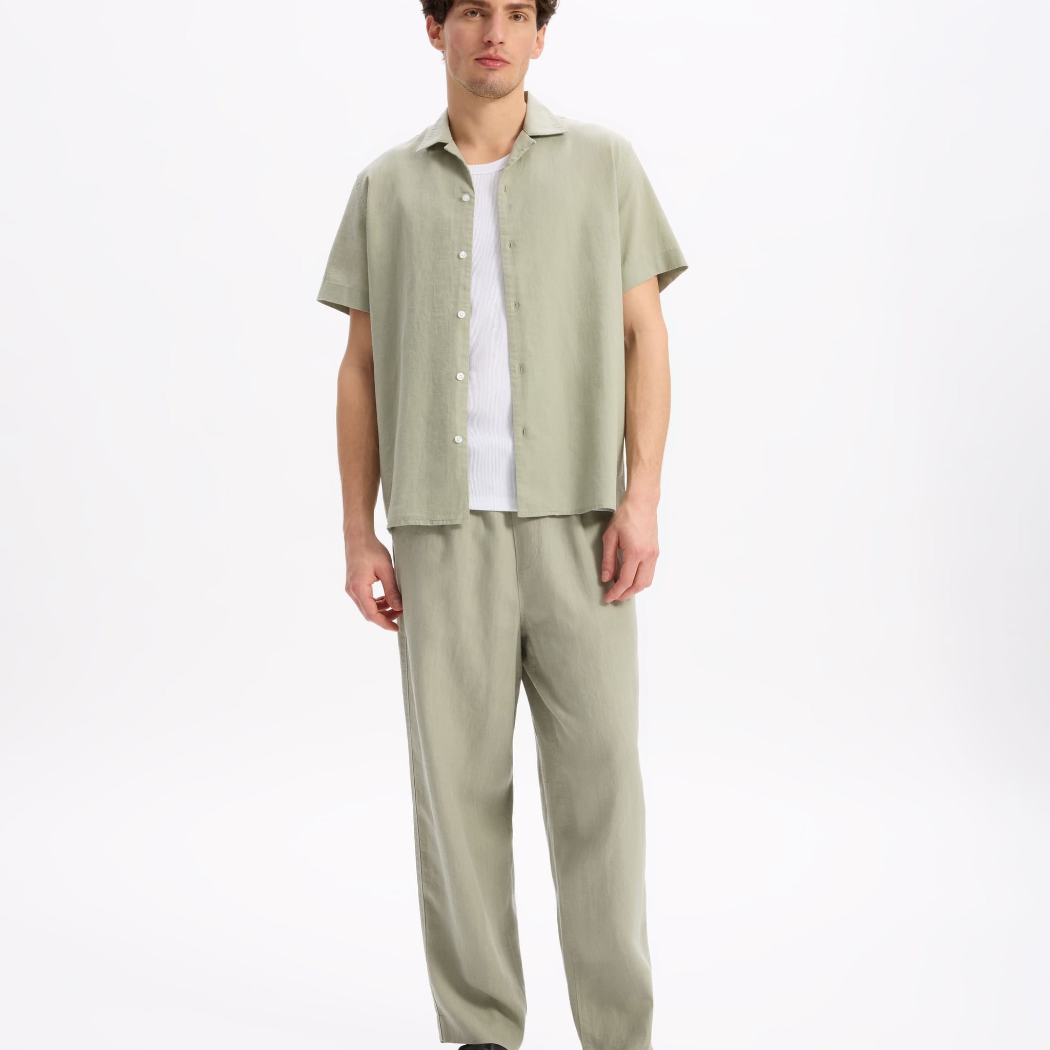 Gaculinco Vert Sauge Short Sleeves Shirt Celio