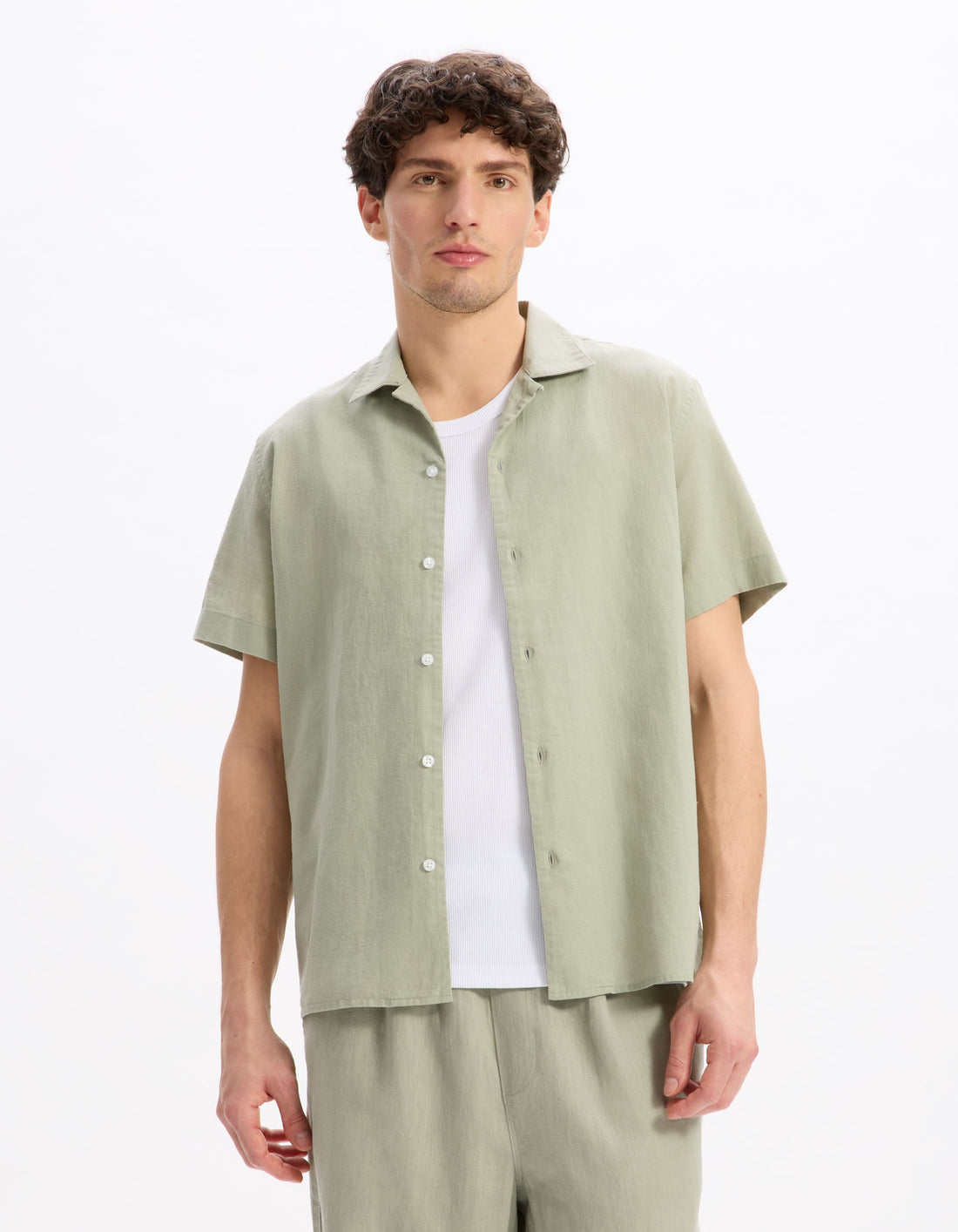 Gaculinco Vert Sauge Short Sleeves Shirt Celio