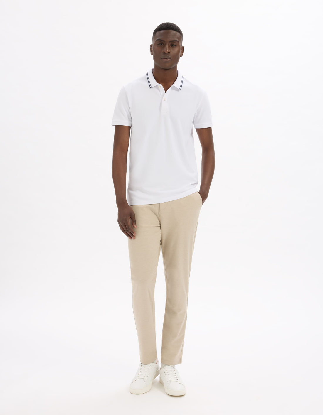 Leprime Optical White Short Sleeves Polo Celio