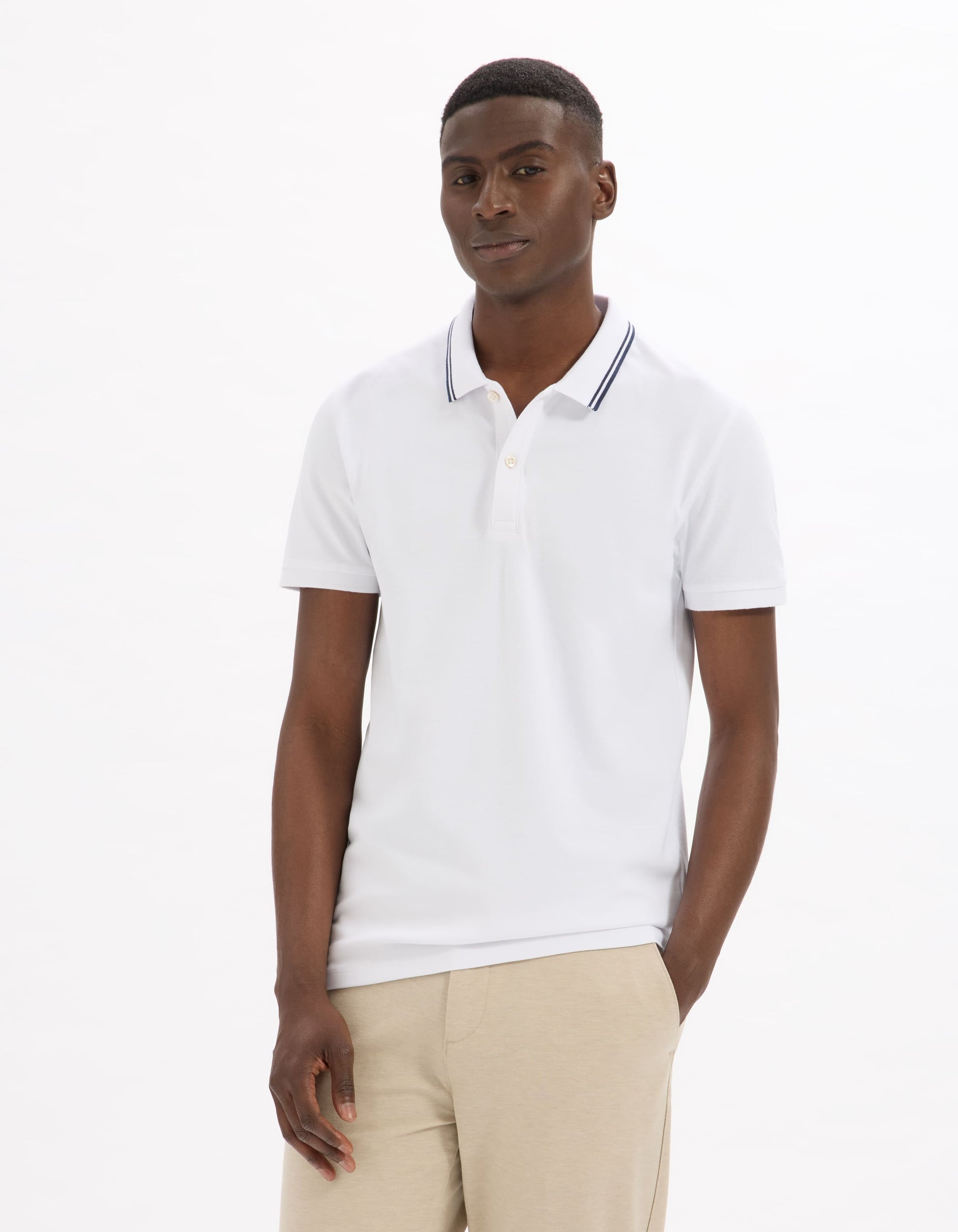Leprime Optical White Short Sleeves Polo Celio