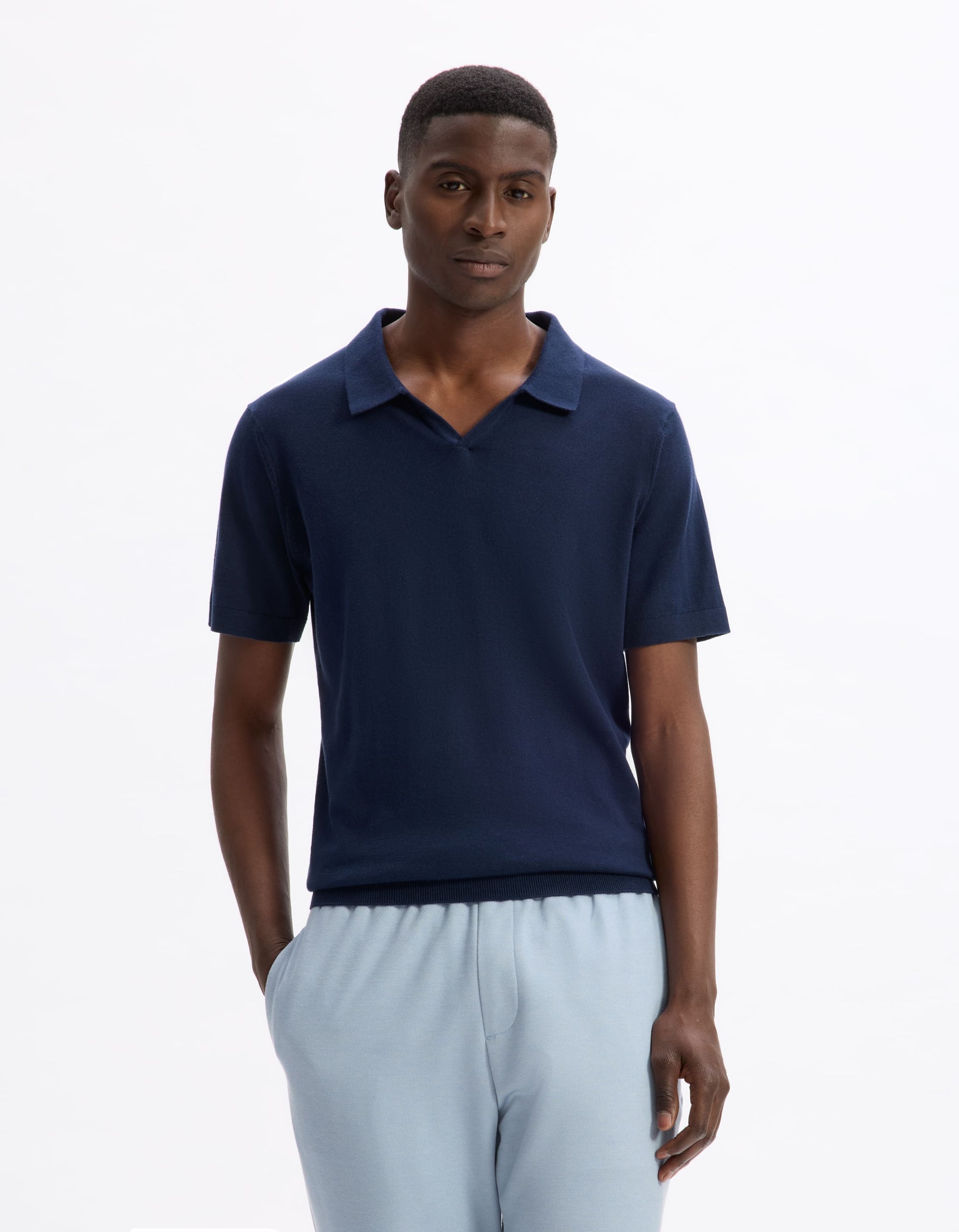Lecesar Navy Short Sleeves Polo Celio