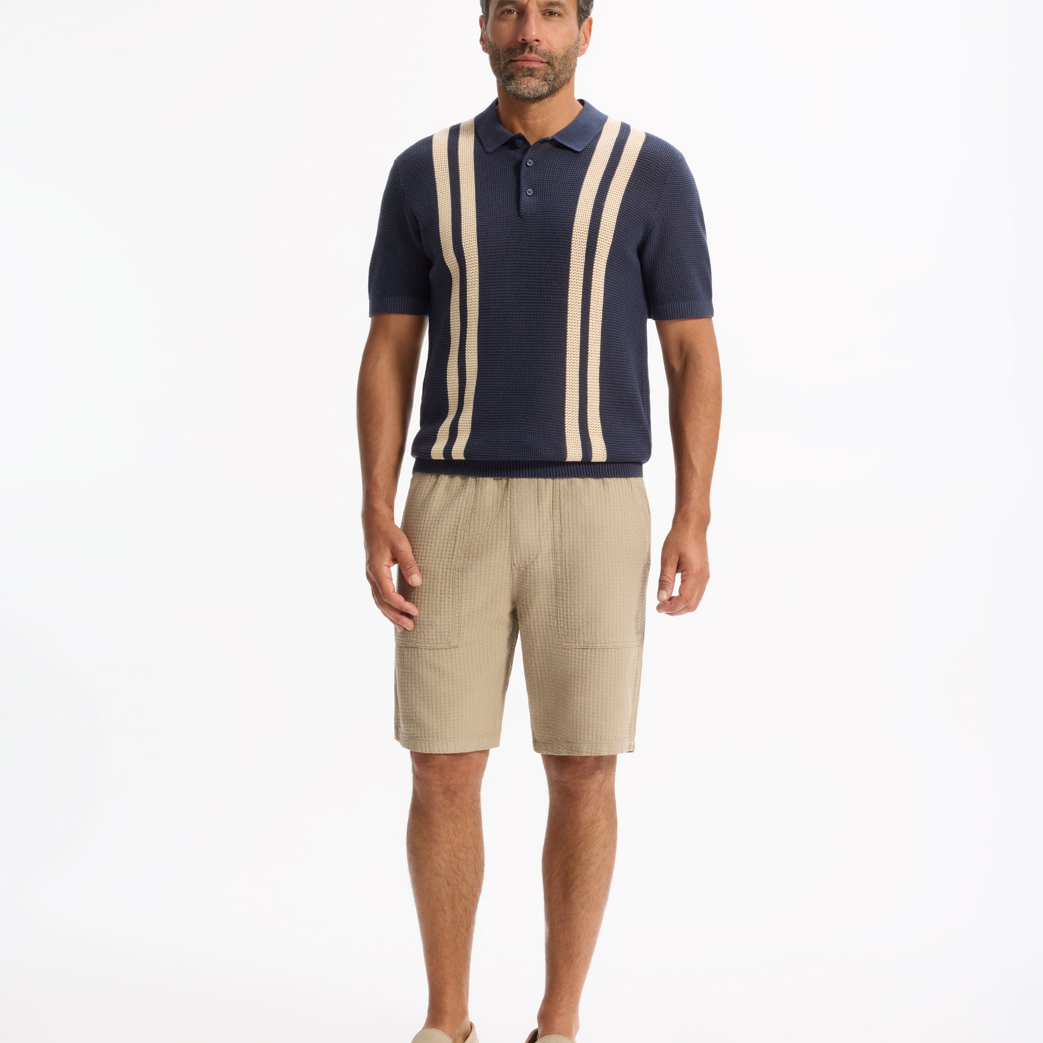 Lebistripe Navy Short Sleeves Polo