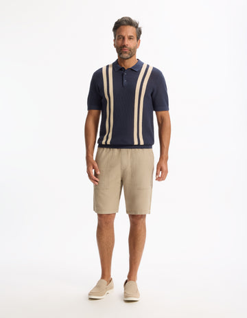 Lebistripe Navy Short Sleeves Polo