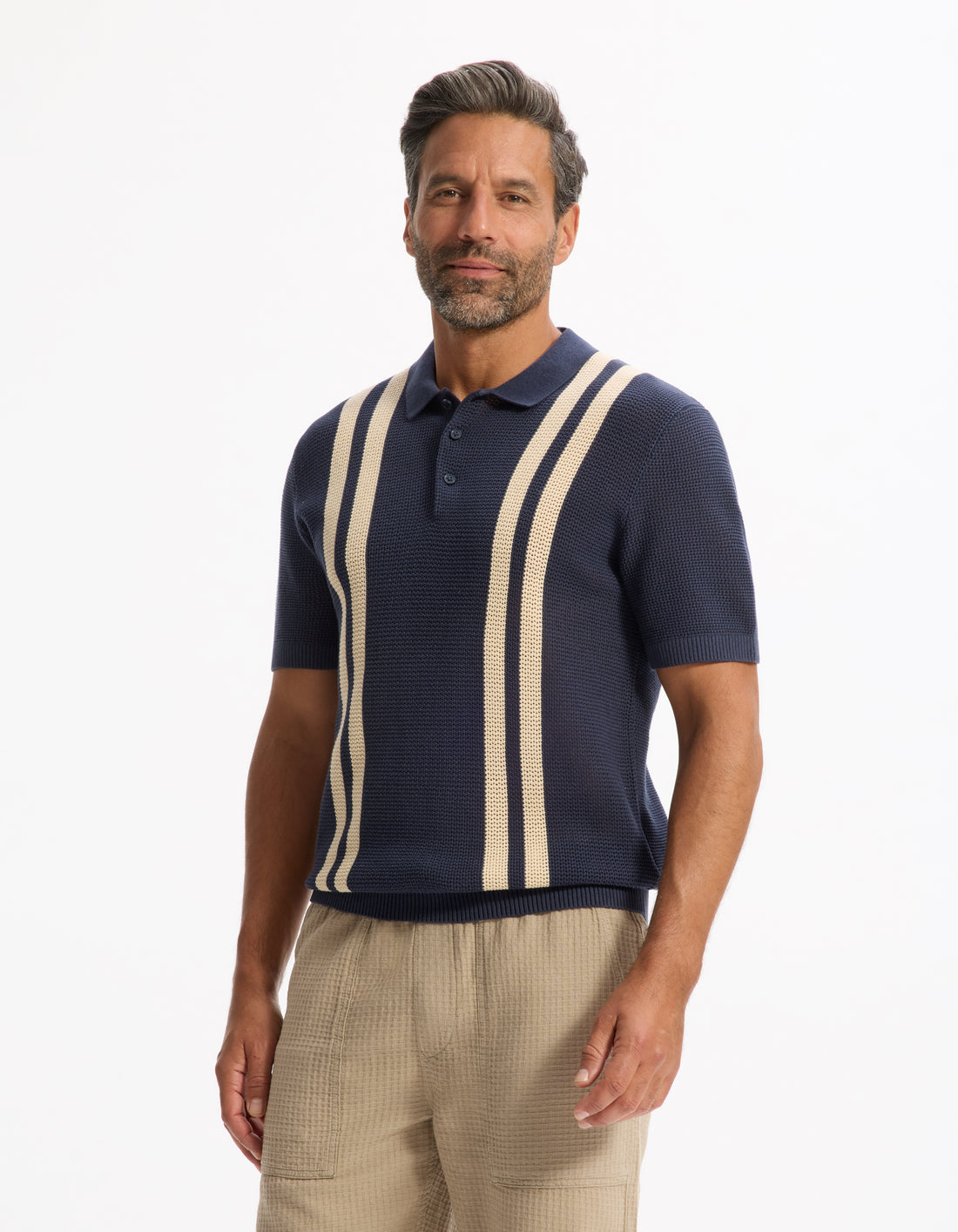 Lebistripe Navy Short Sleeves Polo